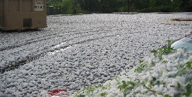 Hail covered parking lot