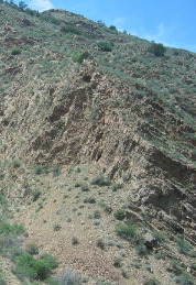 Dakota sandstone tilted at 45-degree angle
