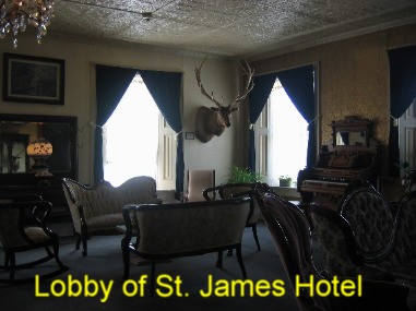 Lobby of St. James Hotel built in 1880 in Cimarron, New Mexico
