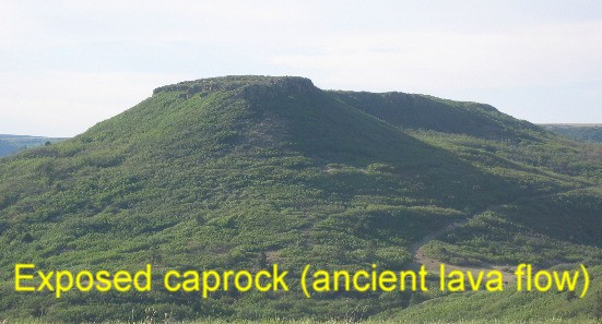 Ancient lava flow now an exposed caprock