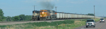 The ubiquitous coal trains heading east loaded with Wyoming coal