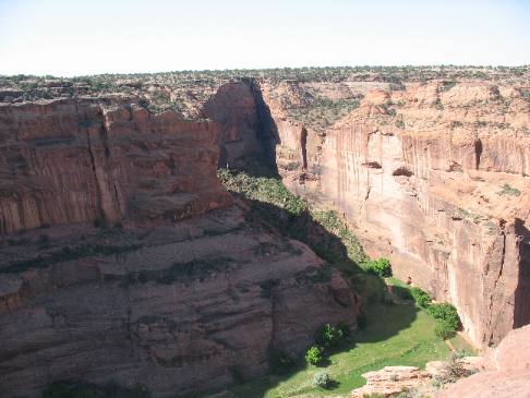 Shadows on the canyon floor of Canyon de Chelly as viewed from the north rim