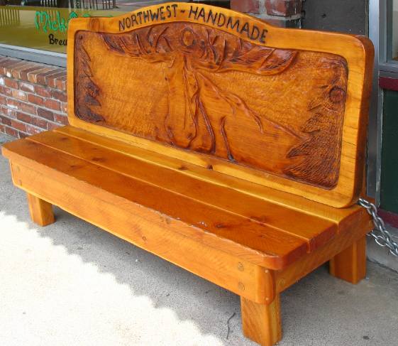 Handmade furniture on display outside shop in Sandpoint, Idaho
