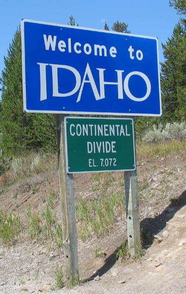 Welcome to Idaho sign at the Continental Divide southwest of West Yellowstone, Montana