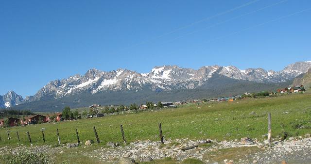 Sawtooth Mountains from downtown Stanley, Idaho