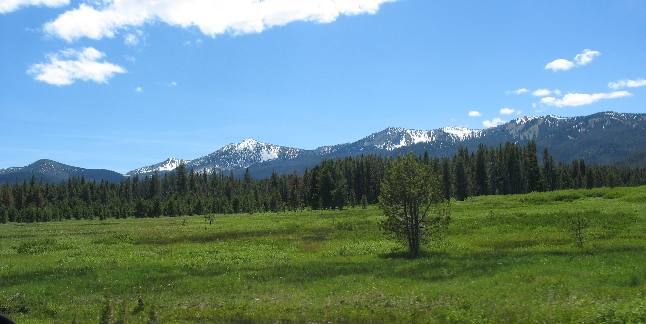 Typical view of Sawtooth Mountains from the valley near Stanley, Idaho