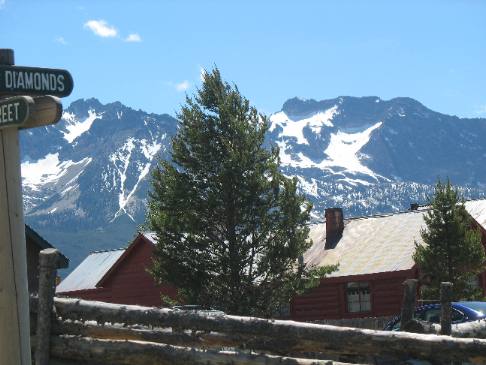 View of Sawtooth Mountains from downtown Stanley, Idaho