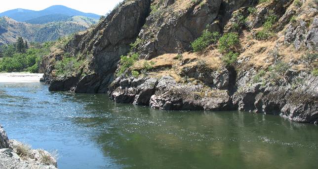Salmon River flowing through extremely hard basalt north of Riggins, Idaho