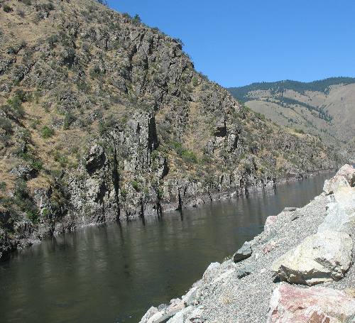 Salmon River flowing through ancient lava flow north of Riggins in western Idaho
