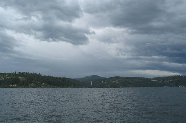 I-90 bridge over an arm of Coeur d'Alene Lake as viewed from cruise boat Osprey