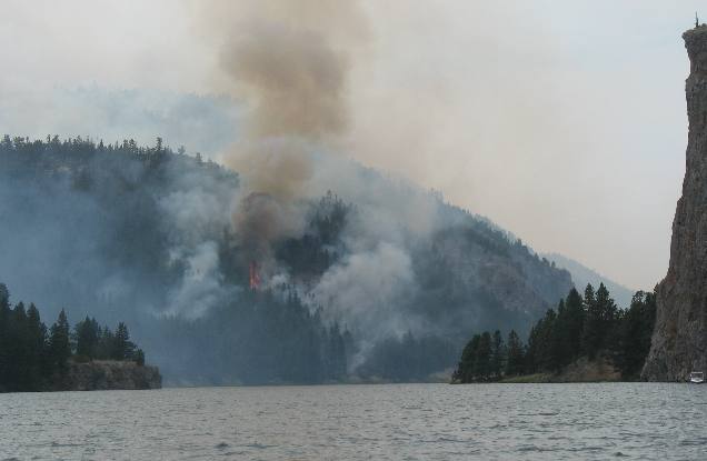 Flairup near the Missouri River is part of the Meriwether Fire in Gates to the Mountains Wilderness