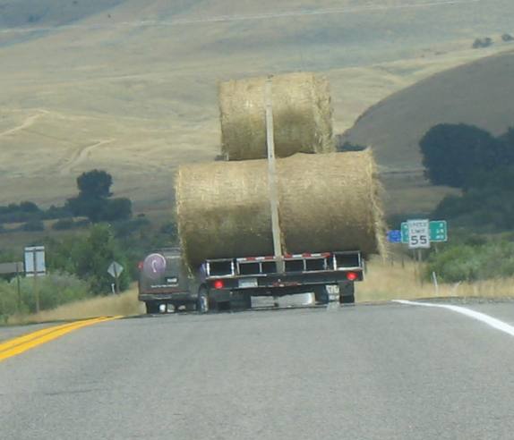 Giant load of hay on US-287 near Ennis, Montana