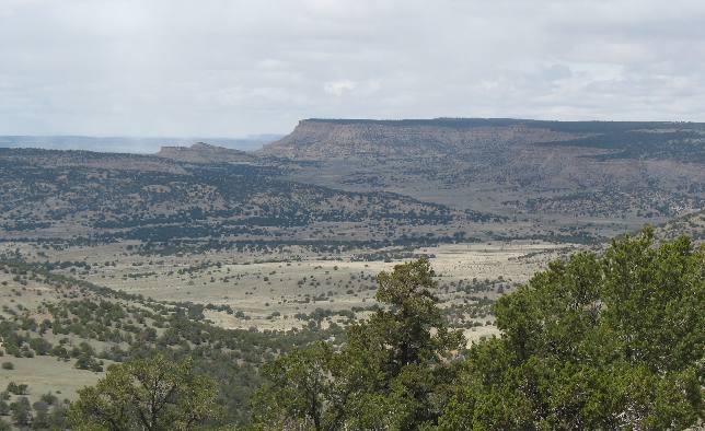 Sandstone bluff and mesa in distance