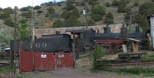Old steam locomotive in Madrid, New Mexico