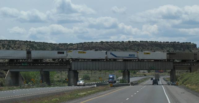 Trains along I-40 west of Albuquerque are common