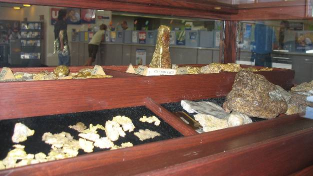 Gold display in U.S. Bank of Baker City, Oregon