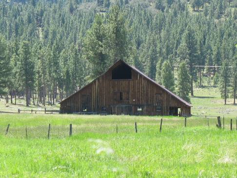 Old barn in the ghost town of Whitney in the Sumpter Valley on SR-7 in the Wallowa-Whitman National Forest