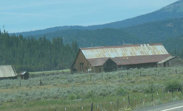Old barn in the ghost town of Whitney in the Sumpter Valley on SR-7 in the Wallowa-Whitman National Forest