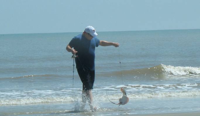 Surf fishing for stingray on Mustang Island