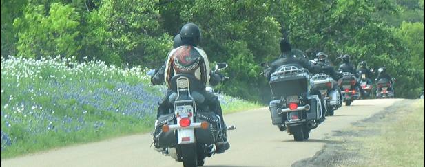 Motorcycles cruising Willow Loop Scenic Drive in the Texas Hill Country