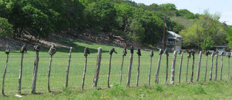 Hill Country fence decorations near Hunt, Texas