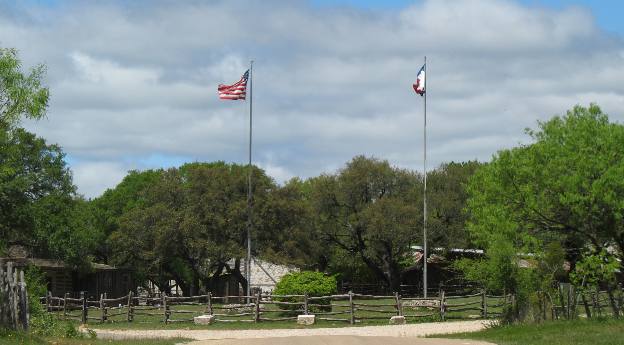 Ranch Flags on display in the Texas Hill Country