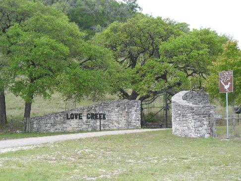 Love Creek ranch gate in the Texas Hill Country