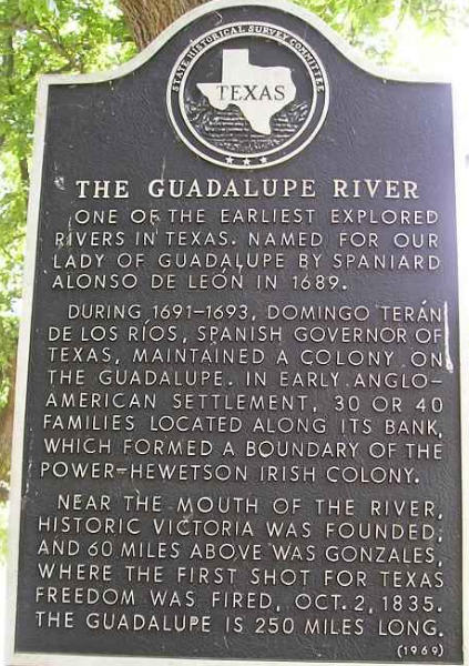 Texas plaque commemorating the Guadalupe River 