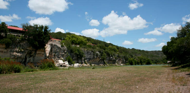 Ranch building on bluff high above Guadalupe River west of Hunt, Texas