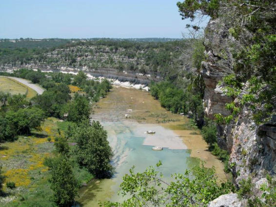 Guadalupe River and bluffs west of Hunt, Texas
