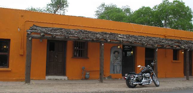 Bright colored adobe building