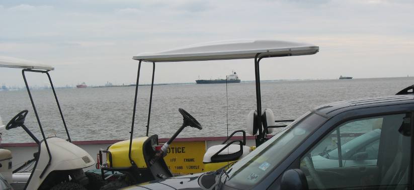 Vehicles on Free Galveston Bay Ferry