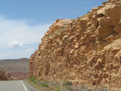 Sandstone roadcut between Bluff & Mexican Hat, Utah