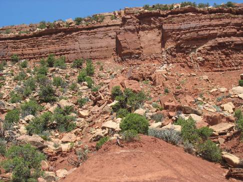 Mesa with sandstone sedimentary formation including a talus slope