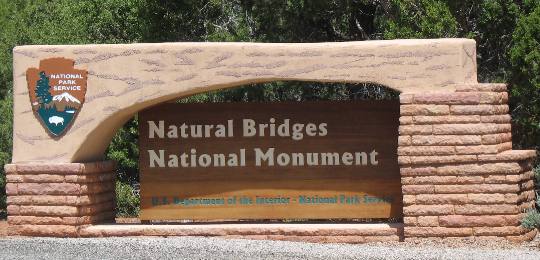 Entrance sign for Natural Bridges National Monument