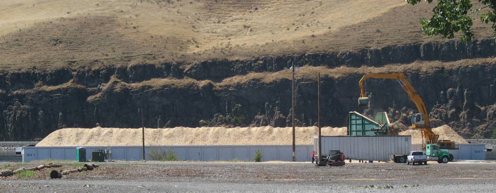 Barge load of woodchips at Wilma Port Facility near Clarkston, Washington