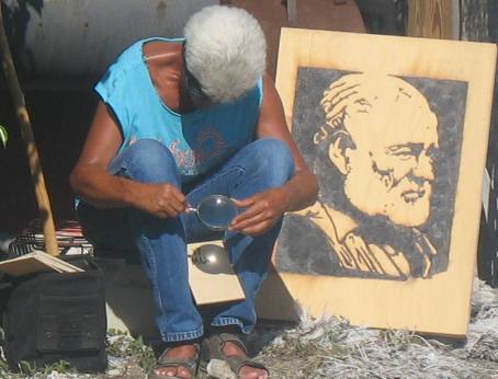 Artist outside B.O.'s Fish Wagon Key West