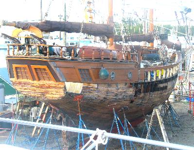 Old sailing boat being restored at Stock Island boat yard