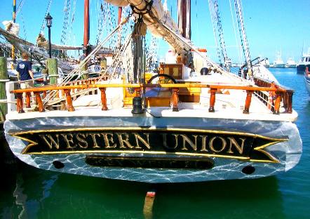 Schooner Western Union docked along Harbor Walk in Key West Bight Marina