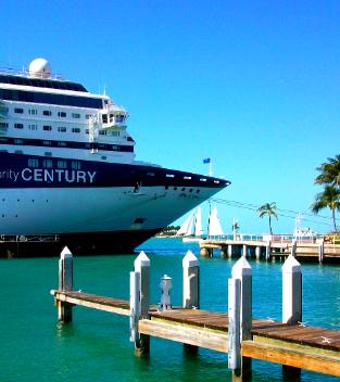 Cruise ship tied up at Mallory Square in Key West
