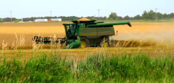 Combine in Kansas wheat field