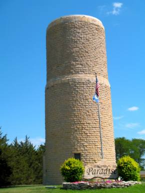 Limestone water tower in Paradise, Kansas