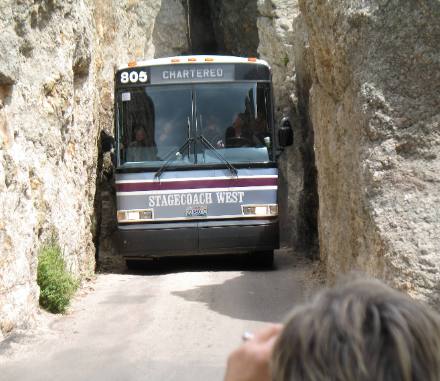 Tour bus exiting the Needles Tunnel
