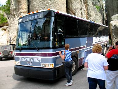 Tour bus exiting the Needles Tunnel