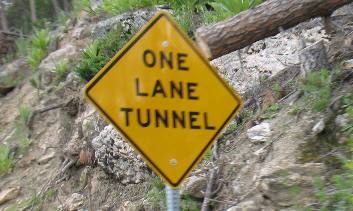 One lane tunnel on the Iron Mountain Scenic Drive