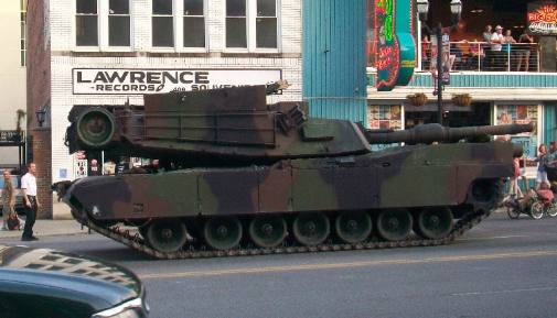Marine tank rolling down Broadway Street in Nashville, Tennessee