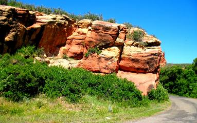 red sandstone near entrance to Ayers Natural Bridge Park