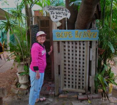 Joyce Hendrix Outdoor shower at Blue Heaven Restaurant