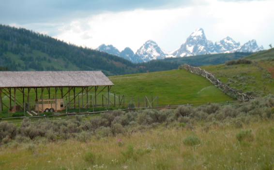 Grand Tetons viewed from Gros Ventre Road at the Red Hills Ranch