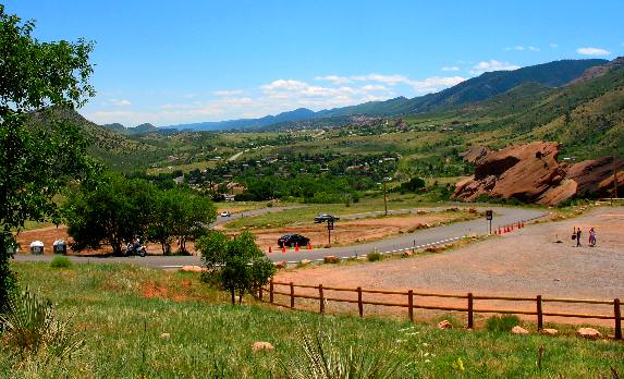 View of lower south parking areas for Red Rocks Ampitheatre